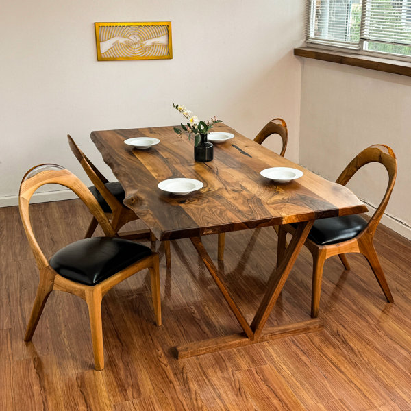 Loon Peak® Walnut Farmhouse Live Edge Dining Table | Wayfair